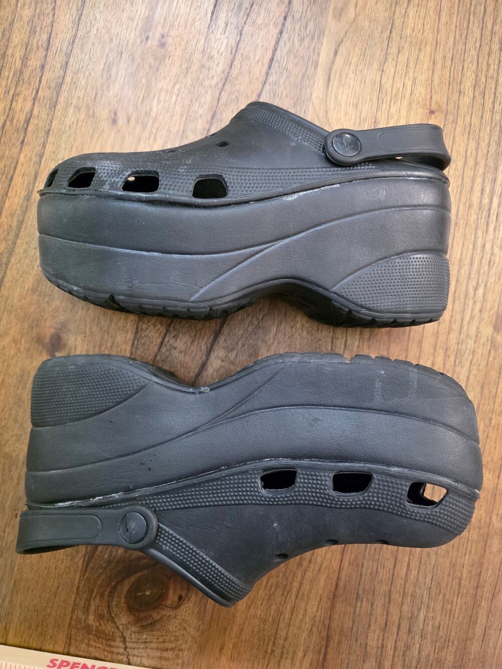 Crocs Classic Bae Clog Black Platform Wedge Sandals Shoes Womens Size 9/9.5